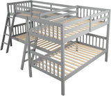MERITLINE L-Shaped Quad Bunk Bed, Four Bunk Bed Twin Over Twin with Angle Ladder,Wooden Corner 4 Bed Bunk Bed for Kids, Teens, Adults, No Box Spring Needed (Twin, Grey) MERITLINE