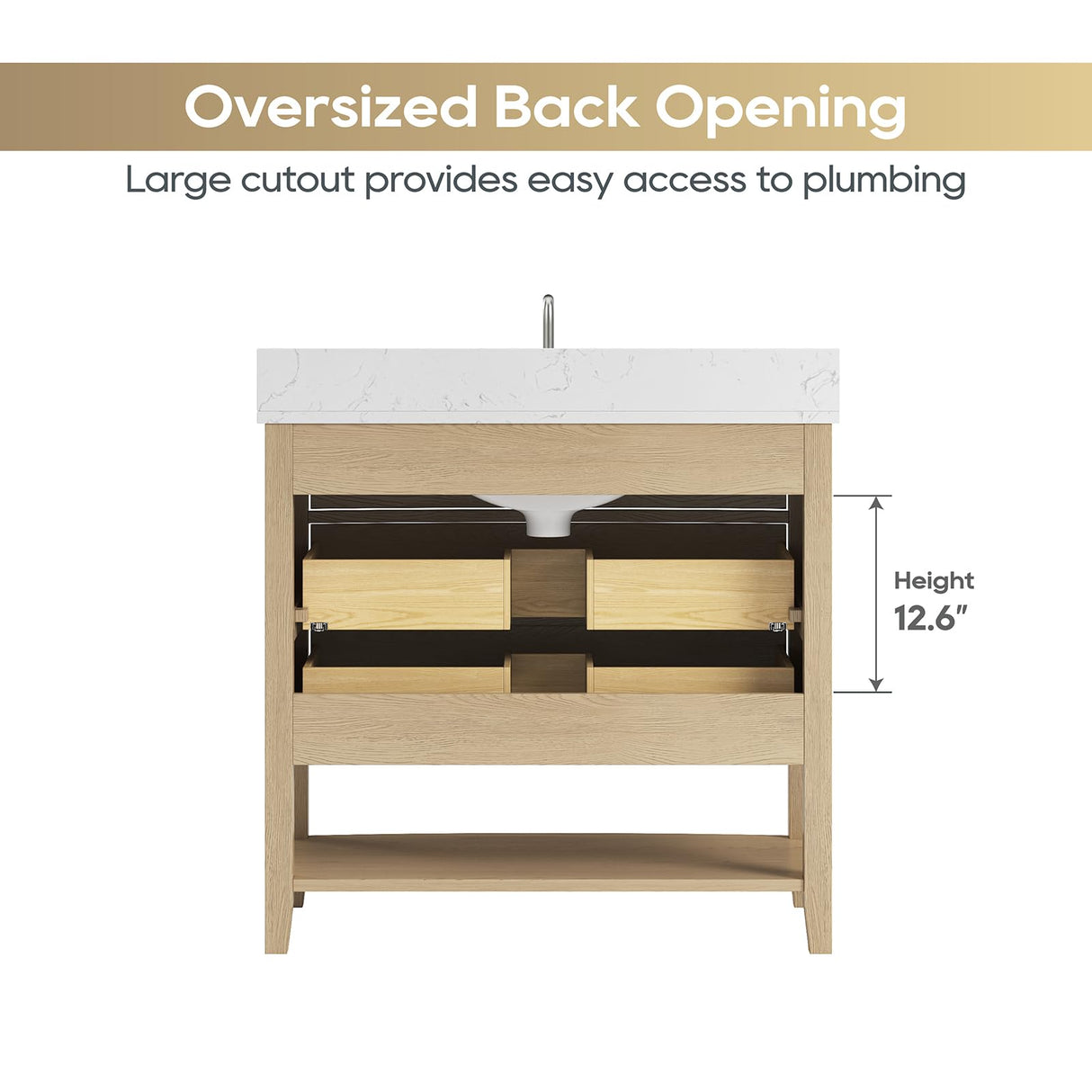 DELUXE LIVING 36 Inch Bathroom Vanity with Ceramic Sink,Fully Assembled Sink Cabinet with Countertop, Wood Frame Vanity with Soft-Closing Drawers & Adjustable Feet, Oak Wood DELUXE LIVING