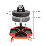 Torin ATRXF8308B Pneumatic Mechanic Stool/Rolling Shop Creeper Seat with Adjustable Height and 4 Removable Tool Trays, 300 lb Capacity, Black/Red Torin