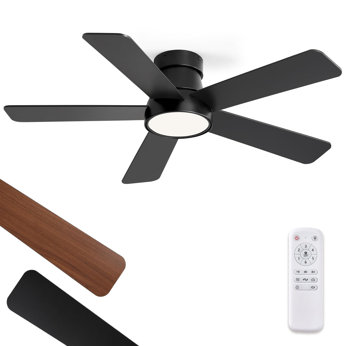 Fanbulous 42 Inch Ceiling Fans with Lights and Remote,Outdoor Indoor Modern Flush Mount Ceiling Fan with 3CCT 6-Speed Quiet DC Motor,Black Small Low Profile Ceiling Fan for Bedroom Living Room Office Fanbulous