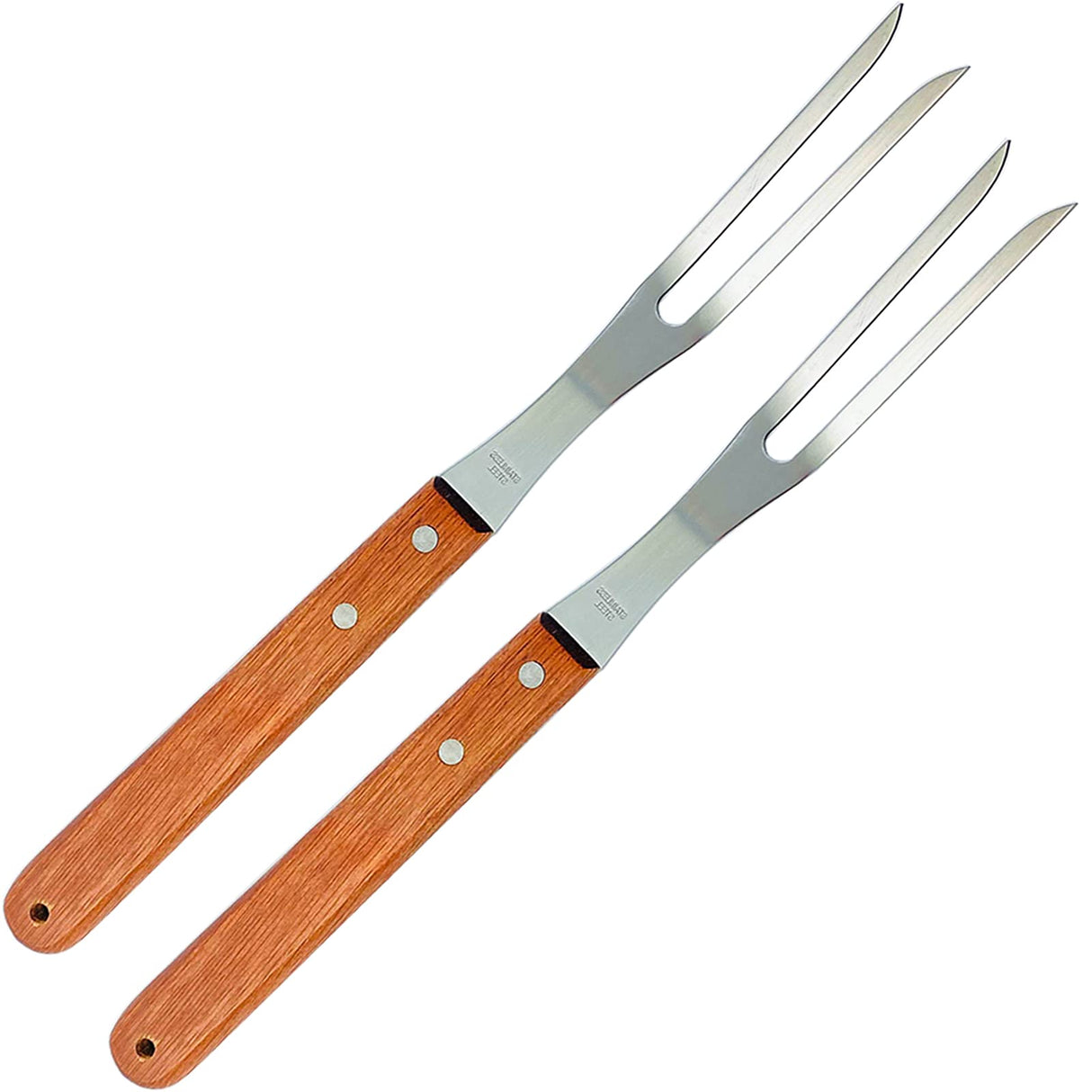 VOJACO Carving Fork, Meat Fork (2 Pack), 13 Inch Cooking Forks with Wooden Handle, Heavy Duty Stainless Steel BBQ Fork, Long Metal Chef Kitchen Forks for Barbecue, Serving, Cooking, Grilling, Roasting VOJACO