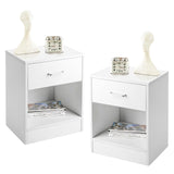Karl home Nightstands Set of 2 with Drawer for Bedroom, Wood Night Stand Set 2 with Open Shelf, Modern Nightstand Bedside Tables Set of 2, End Table, White Karl home