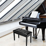 Bonnlo Wooden Double/Duet Piano Bench with Storage and Thick Cushion Faux Leather Padded Piano Stool Artist Duet Seat- Black Bonnlo