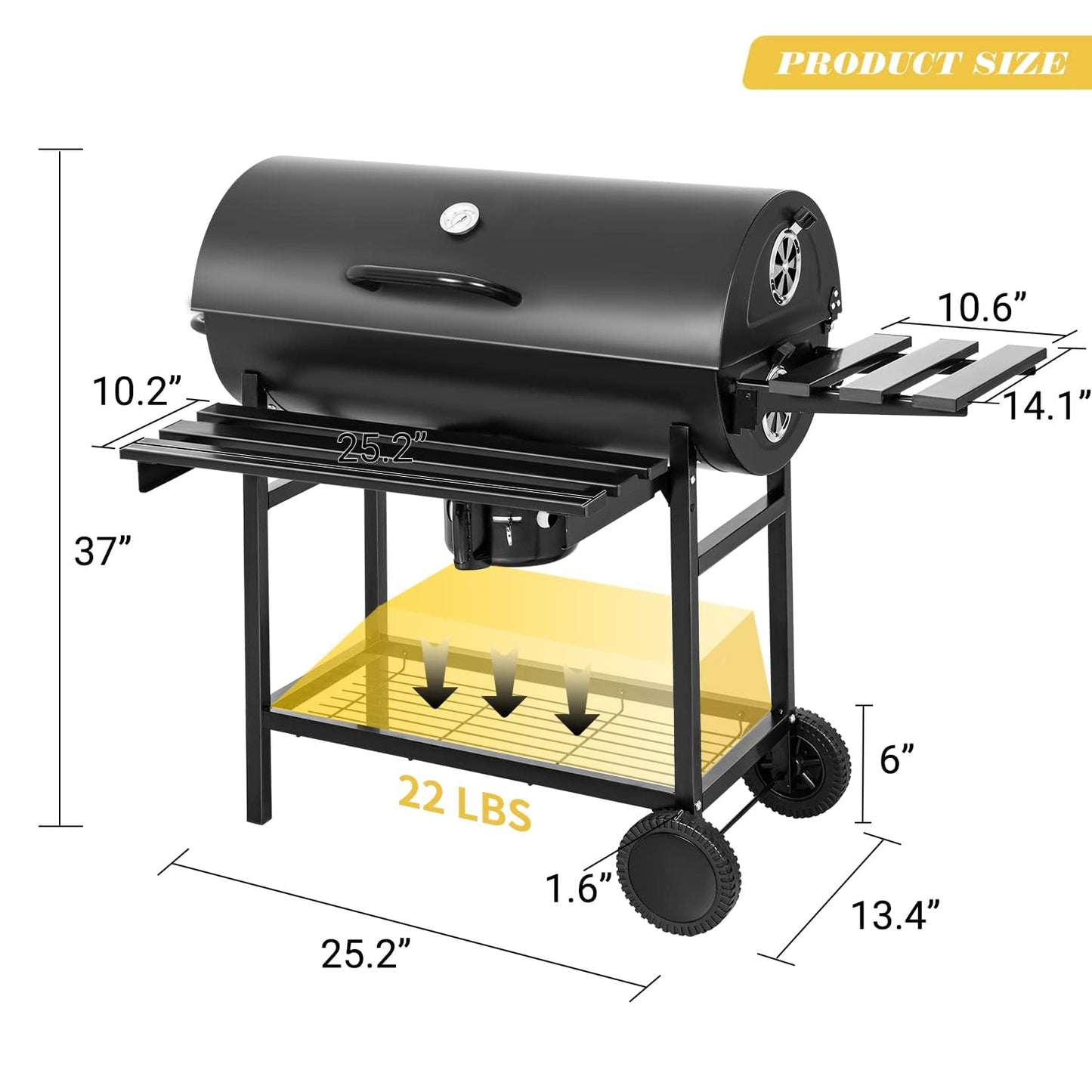 Flamaker Charcoal Grill Barrel style BBQ Charcoal Grills with Three Item Racks Thermometer Double-Layer Chrome-Plated Iron Baking Pan Ash Catcher for Camping Outdoor BBQ