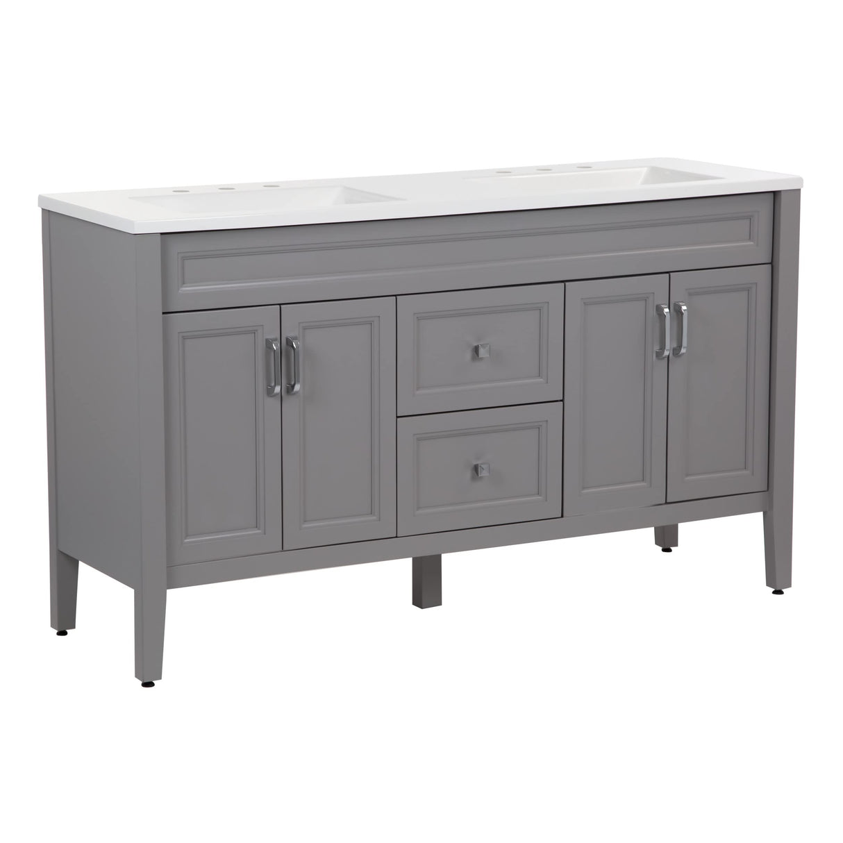 Spring Mill Cabinets Vadin 60 Inch Double-Sink Bathroom Vanity with White Top, 2 Soft-Close Drawers, 2 Cabinets, 60.5" W x 18.75" D x 35.43" H, Sterling Gray Spring Mill Cabinets