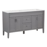 Spring Mill Cabinets Vadin 60 Inch Double-Sink Bathroom Vanity with White Top, 2 Soft-Close Drawers, 2 Cabinets, 60.5" W x 18.75" D x 35.43" H, Sterling Gray Spring Mill Cabinets