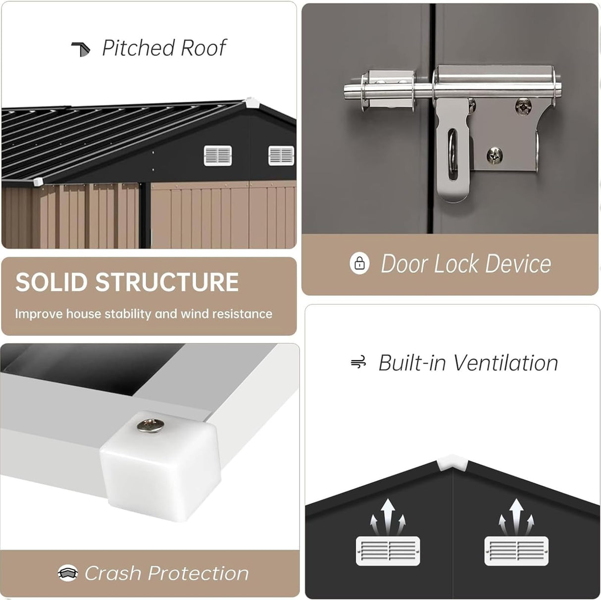 Garvee 10 x 8 FT Metal Storage Shed, Large Outdoor Storage Shed with Updated Frame Structure, Lockable Door and Air Vent, Utility Tool Storage House for Patio Garden Lawn Backyard, Brown Garvee