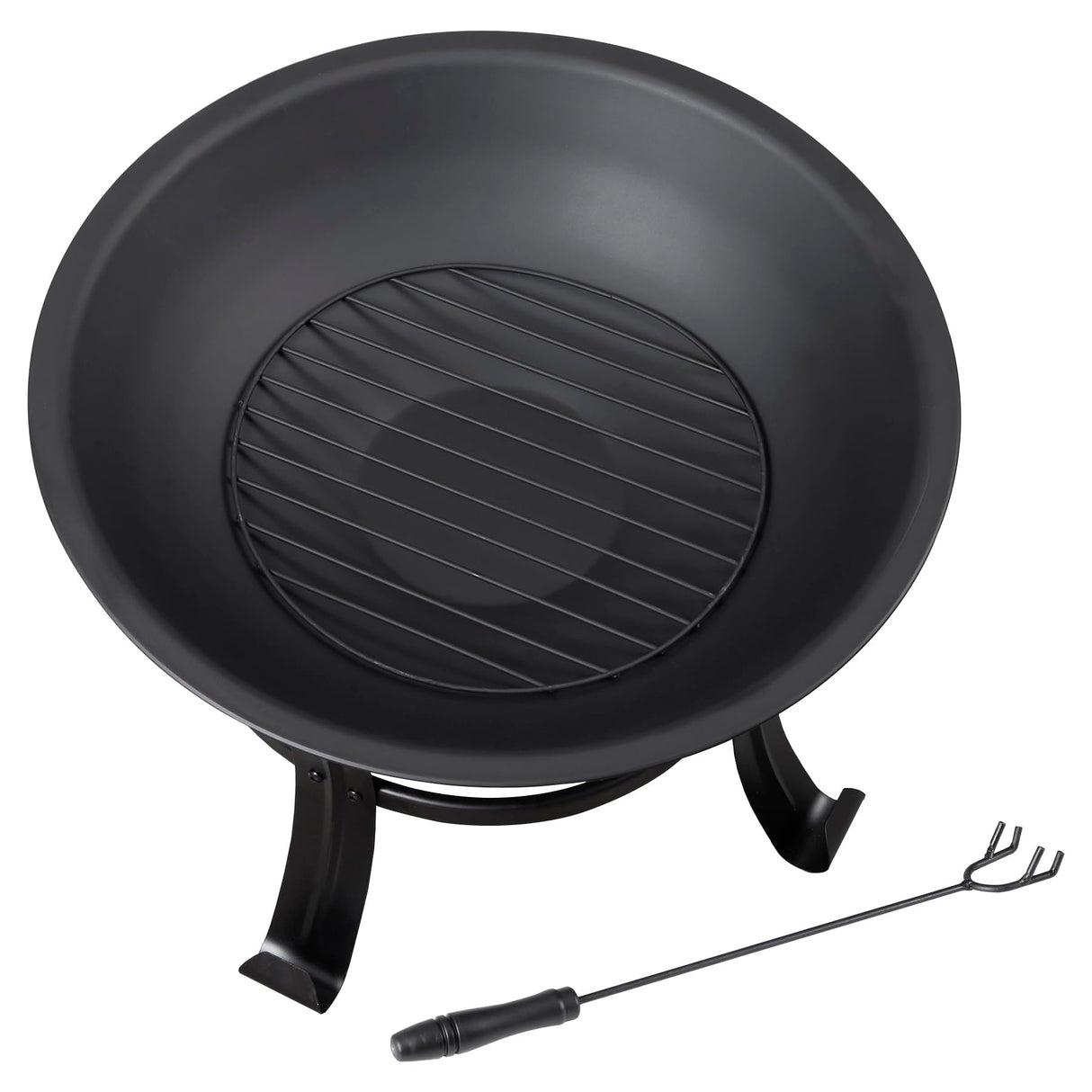 22 Inches Portable Fire Pit Outdoor Wood Burning Steel Lightweight BBQ Grill Firepit Bowl with Log Grate&Poker for Outside Patio Campfire Bonfire Backyard Nouva