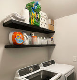 Joel's Antiques Floating Wall Shelf, Wood Decor & Long Shelf for Fireplace Mantel, Bookshelf, Bedroom, & Farmhouse - Wall-Mounted Rustic Stand, Wooden Hanging Display - Black, 72" x 10" x 2" joelsantiques