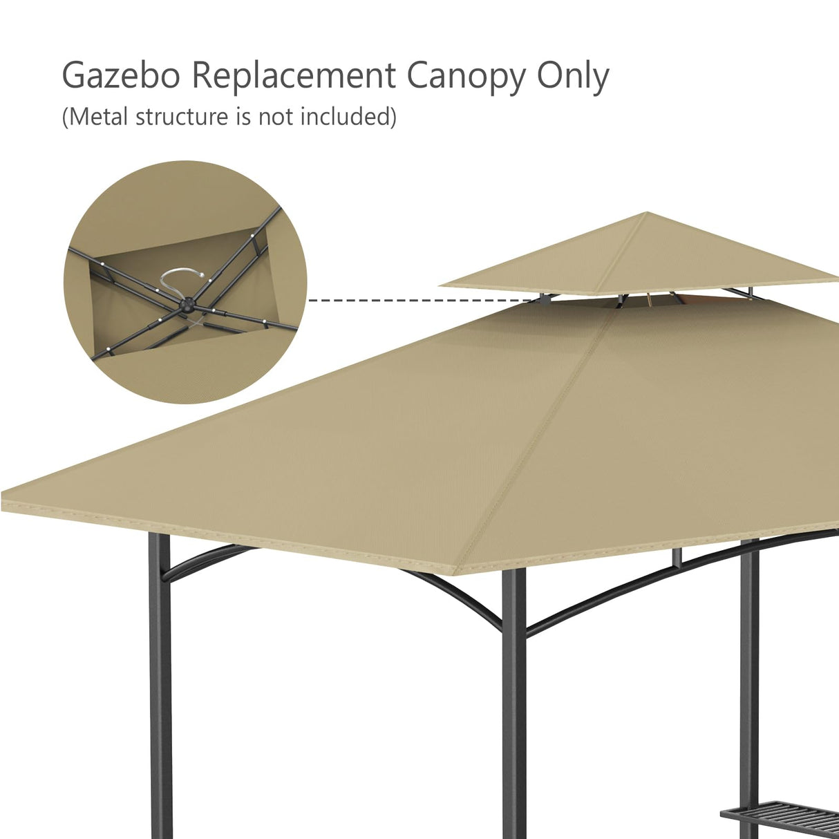Grill Gazebo Replacement Canopy Top Only - 5' x 8' Outdoor BBQ Gazebo Canopy Roof, Waterproof Double Tiered Shelter Cover Fit for Model L-GG001PST-F (Khaki) Iheqard