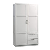 Sauder Select Multipurpose Bedroom Armoire Wardrobe Closet Pantry Storage Cabinet with Storage Drawers and Hanging Rail, in Soft White finish Sauder
