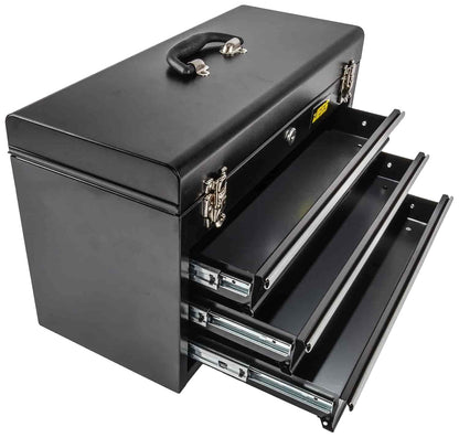 JEGS 3-Drawer Toolbox - Metal Toolbox with Ball-Bearing Drawer Slides - Rust-Resistant Latches - Black Powder Coat Finish - Includes Lock and Keys - WoodArtSupply