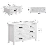 DWVO Farmhouse Wooden Dresser TV Stand with Power Outlet, 6-Drawer Dresser with Large Storage Drawers and Bar Handles, Ideal for Bedroom, Living Room, Hallway, 47.2" x 15.7" x 33.4" - White DWVO