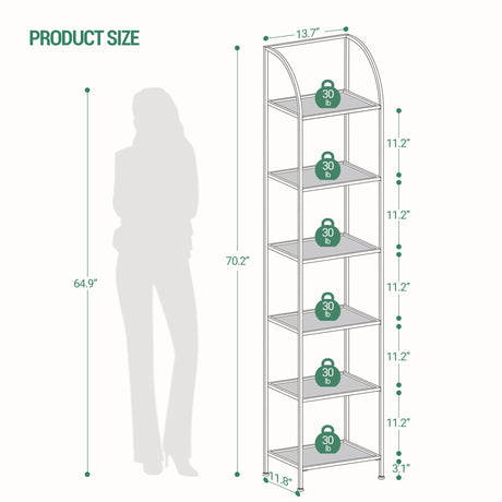 Hzuaneri Gold Arched 6-Tier Tempered Glass Bookshelf for Elegant Storage Hzuaneri