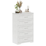 Welfuturer White 5 Drawer Wood Dresser for Bedroom Modern Wooden Chest of Drawers Storage Cabinet and Organizer Drawers for Closet, Nursery, Entryway, Girls Room, Kids Room, Hallway, Living Room Welfuturer