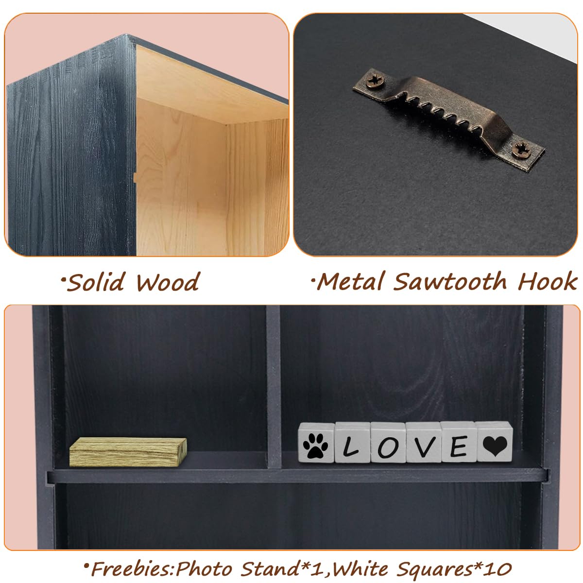 Sofunii Pet Memorial Shadow Box with Shelves for Dogs or Cats,Solid Wood Pet Memory Keepsake Box for as Loss Remembrance-Black Sofunii