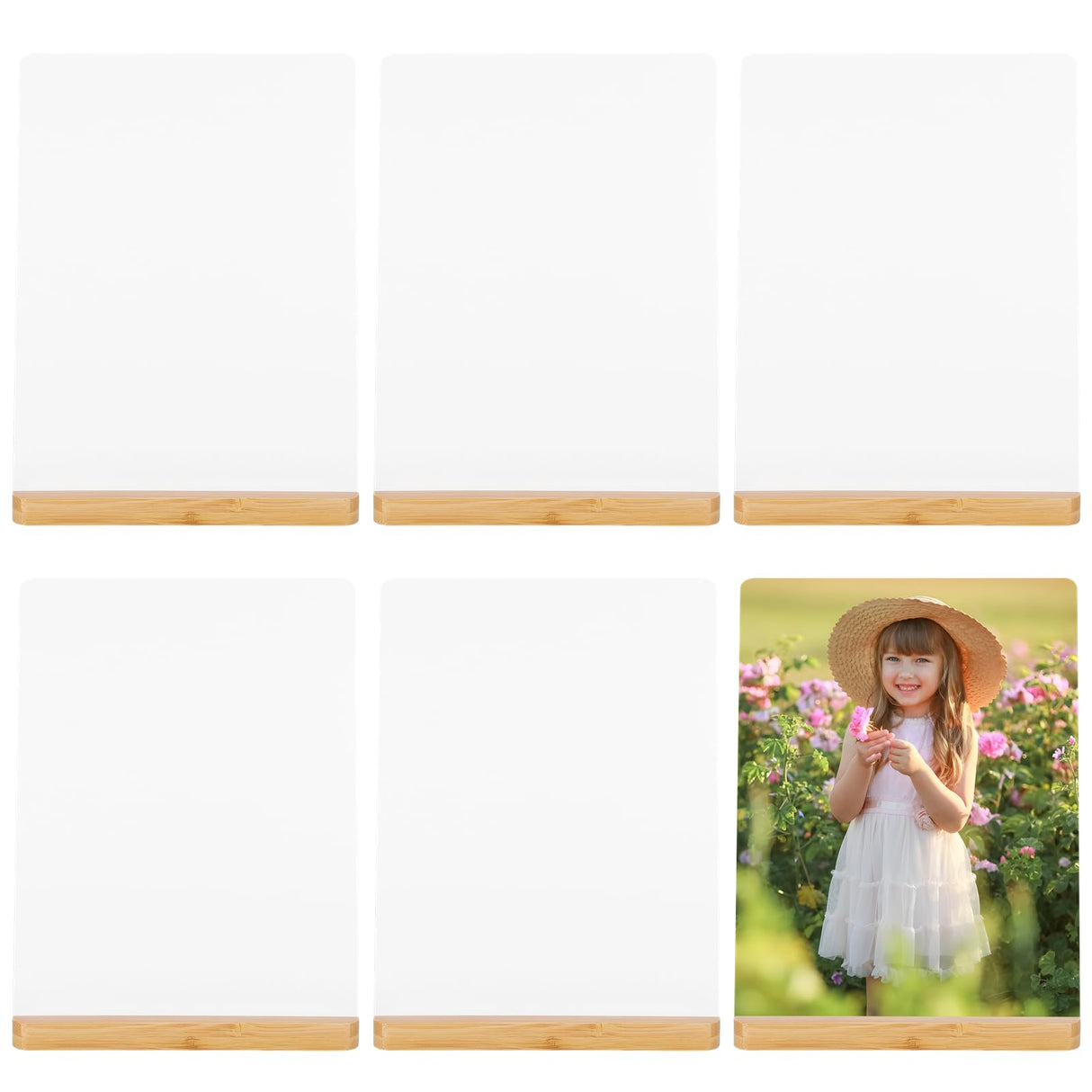 Tideme 6PCS Sublimation Photo Frames Blanks,8'' x 6'' Heat Transfer Metal Picture Frames, Aluminum Sublimation Blanks with 6 Wood Stands, Photo Heat Transfer Panels for Home Office Decoration Tideme