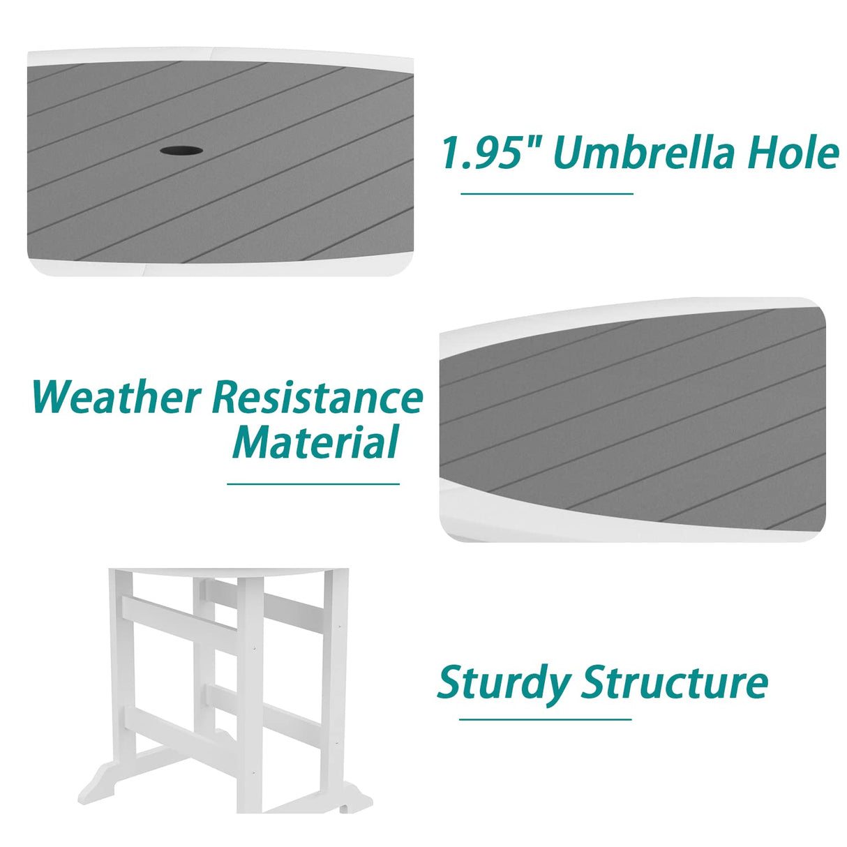 kevinplus Outdoor Patio Table Bar Height Table and Bar Chairs Set of 4, for Garden Backyard Poolside Balcony, Umbrella Hole (5 PCS, Grey and White) kevinplus