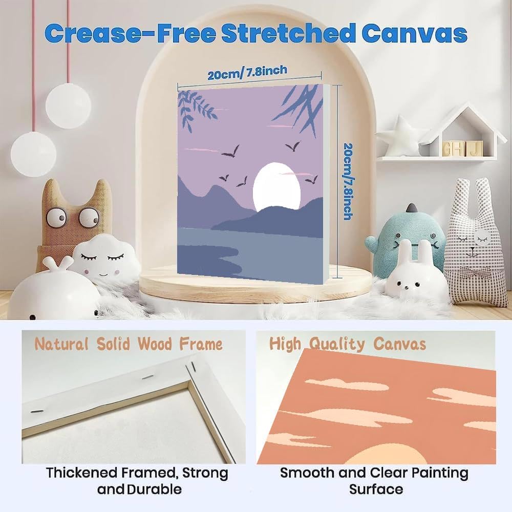 Fotasmua 4 Pack Framed Paint by Number Kits for kids Sunset, DIY Landscape Paint by Numbers Kits for Adults on Canvas, Easy Acrylic Oil Painting for Kids & Adults Beginners for Wall Decor (8 x 8 Inch) Fotasmua