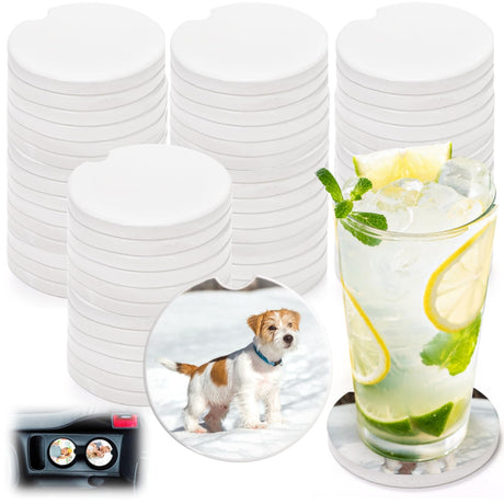 Eorbow 24 Packs Ceramic Sublimation Car Coasters, Car Blanks Cupholders with Finger Notch for Easy Removal, Absorbent Auto Cup Holders Keep Vehicle Free from Cold Drink Sweat Stain Spill Eorbow