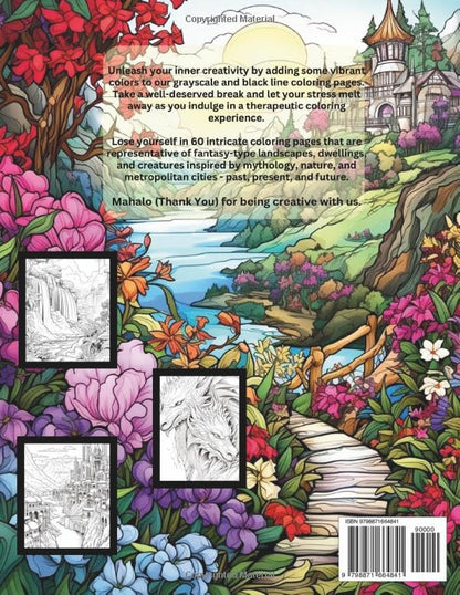 Adult Coloring Book Fantasy Collection: Landscapes, Dwellings, and Creatures