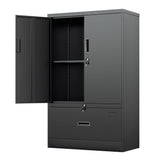 Greenvelly Metal Storage Cabinet,Black Steel Lockable Lateral File Cabinet with Doors and Shelves for Home Office Hanging Files Letter/Legal/F4/A4 Size Greenvelly