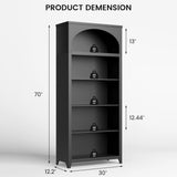 jajov 5-Tier Wooden Bookshelf with LED Lights, 70 Inch Tall Bookshelf with Storage, Floor Standing Modern Style Display Bookcase for Living Room, Office, Study Room, Entryway - Black jajov