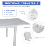 Soleil Jardin 7-Piece Outdoor Patio Dining Set, 35" - 71" Aluminum Expandable Outdoor Dining Table Set for 6, 6 Stackable Chairs with Gray Removable Cushions, White Soleil Jardin