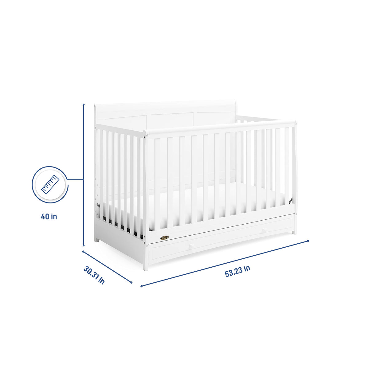 Graco Asheville 5-in-1 Convertible Crib with Drawer (White) – GREENGUARD Gold Certified, Crib with Drawer Combo, Full-Size Nursery Storage Drawer, Converts to Toddler Bed, Daybed and Full-Size Bed Graco
