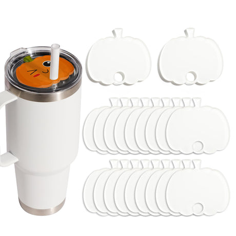 PYD Life 20 Pack Sublimation Blanks Acrylic Name Plates Tags White 3" x 2.6" Pumpkin for YETI Rambler 35 OZ 42 OZ Tumblers Accessories PYD Life