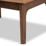 Baxton Studio Bianca Mid-Century Modern Walnut Brown Finished Wood and Tan Faux Leather Effect Ottoman Baxton Studio