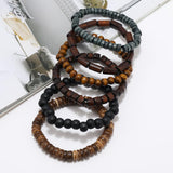 JAVMOO Wooden Beads Bracelet for Men Leather Wrap Hemp Cords Wood Beads Ethnic Tribal Bracelets Wooden Wristbands JAVMOO