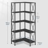 HOOBRO Corner Bookshelf, 5-Tier L-Shaped Bookcase, Industrial Open Display Shelf Tall Storage Organizer, Vertical Storage Rack, for Living Room, Home Office, Black BB60SJ01 HOOBRO