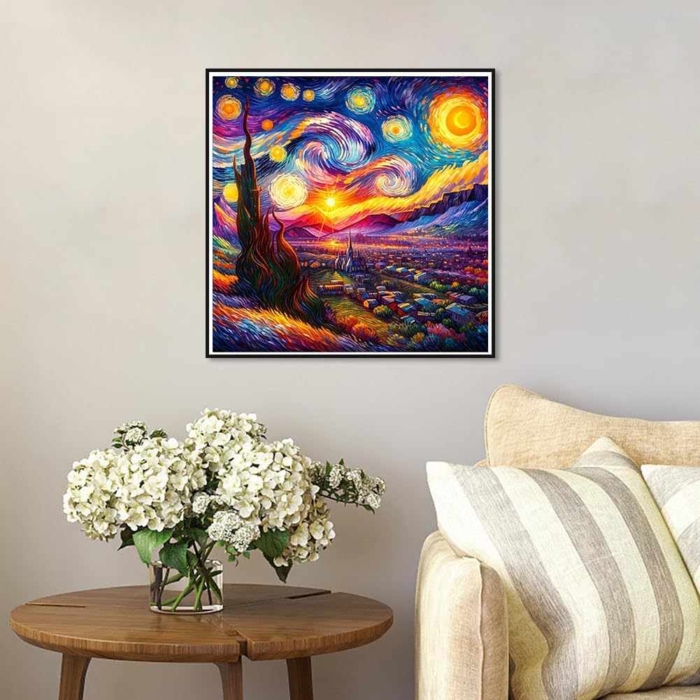 Lophomie Diamond Art Kits for Adults, 5D DIY Van Gogh Starry Night Diamond Painting Kits for Adults Beginners, Diamond Dots Kits Gem Arts Crafts for Home Wall Decor 14x14 Inch Lophomie