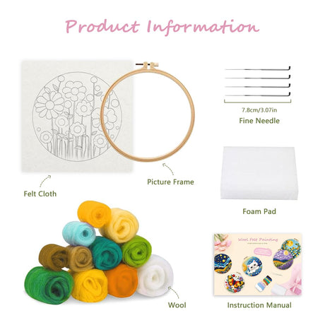 yesJRL Needle Felting Kits Beginners, Natural Landscape DIY Wool Needle Felting Starter Kit, Floral Needle Felt Set with Foam Pad, Felt Cloth and Instructions, Used for Home Decoration (Blue) yesJRL