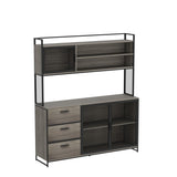 ECACAD Walnut Modern Wood Sideboard Buffet with Hutch, Metal Mesh Doors, and Ample Storage Compartment ECACAD