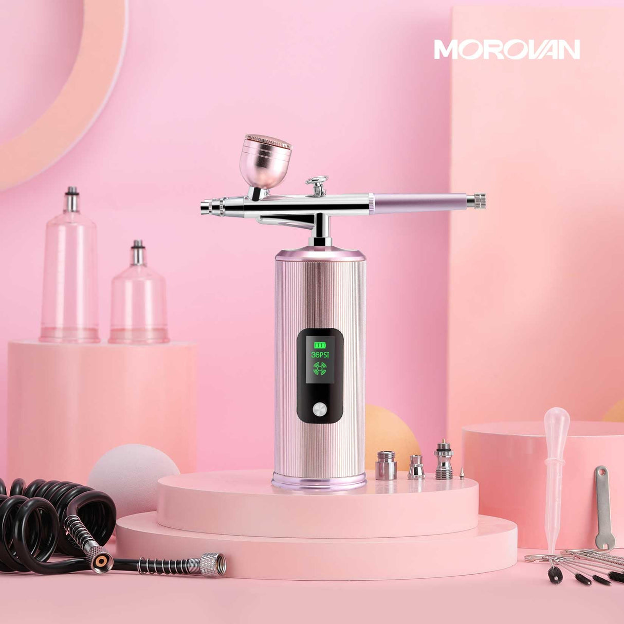 Morovan Airbrush Kit with Compressor: Rechargeable Air brush for nails Cordless Airbrush Gun for Art Painting Cake Decorating Crafts Model Painting Nail Airbrush Machine Morovan