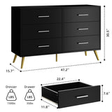 Shintenchi 6 Drawer Dresser, Wide Chest of Drawers Organizer Storage with Drawers, Large Storage Cabinet, Modern Design Dresser for Bedroom, Living Room, Porch, Black Shintenchi