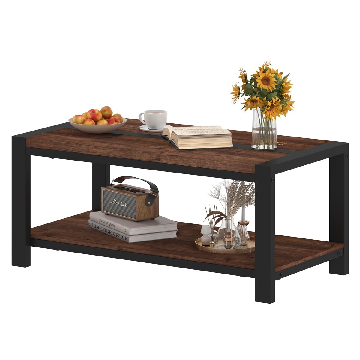 BON AUGURE Coffee Table for Living Room, Industrial Wood and Metal Living Room Tables, Farmhouse Rectangular Center Table (Rustic Oak, 43 Inch) BON AUGURE