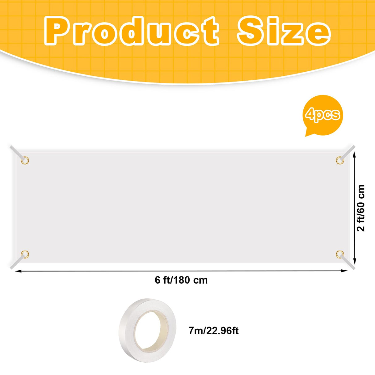 4 Pcs Sublimation Banners Blank, 2x6 Feet Large White Polyester Oxford Cloth Banner with Hanging Ropes, DIY Sign Banners for Painting, Writing, Indoor Outdoor Display and Party Decoration GCTWFYK