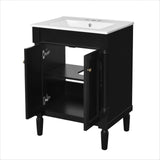 Merax 24” Bathroom Vanity with Sink, Powder Room Small Bathroom Vanity with 2-Door Cabinet, Undermount Sink, Solid Wood Frame Bathroom Storage Cabinet (Black) Merax