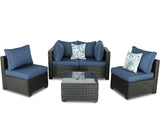 BPTD Outdoor Patio Furniture Set Balcony Furniture PE Rattan Wicker Outdoor Sectional with Washable Cushion for Garden, Poolside, Balcony, Backyard (Expresso-Navy, Coffee Table) BPTD