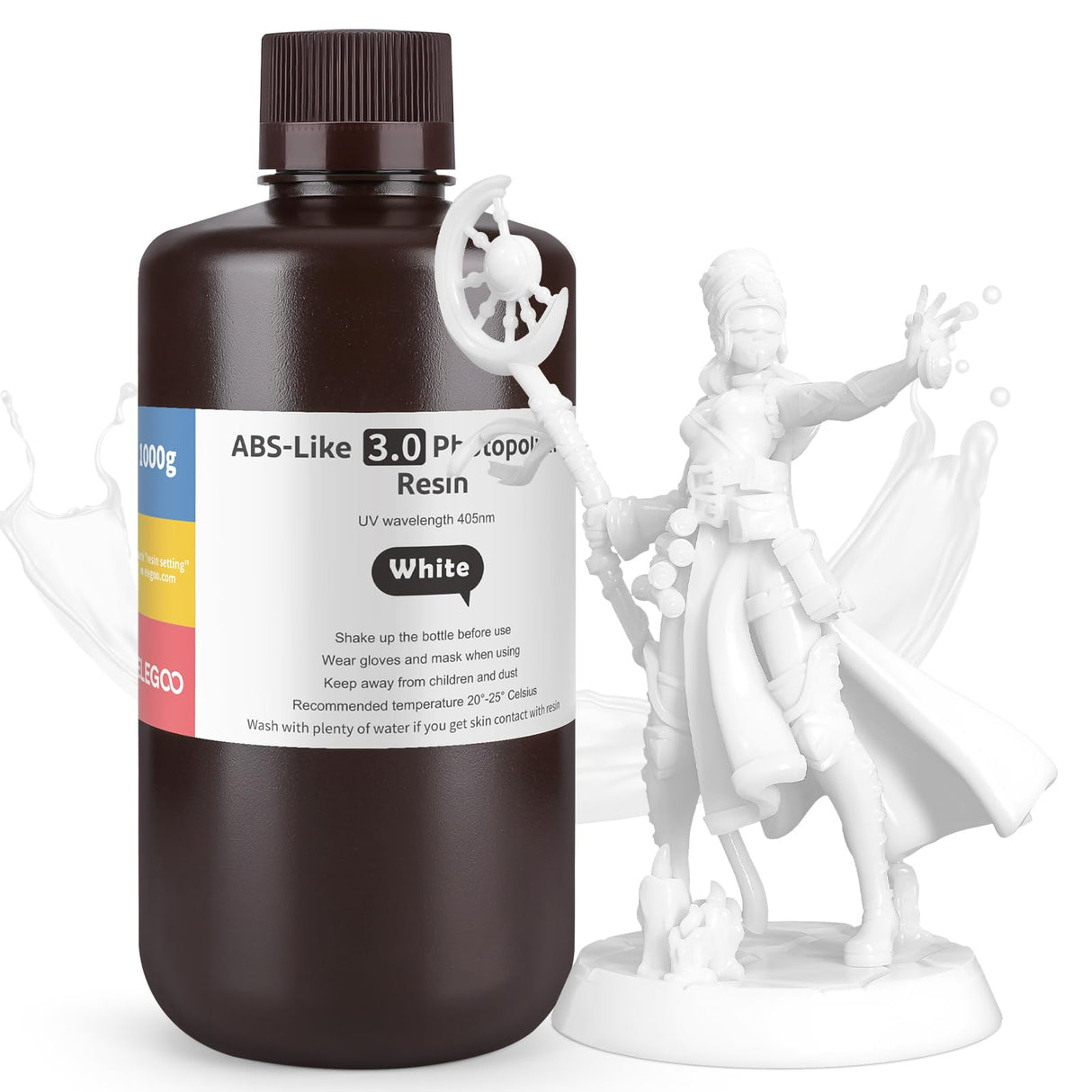ELEGOO ABS-Like Resin 3.0, Photopolymer Resin UV Curing 405nm, Upgraded ABS 3D Printing Resin, Higher Precision, Lower Shrinkage 3D Resin for LCD/MSLA/DLP 3D Printer, White 1000G Deeplee