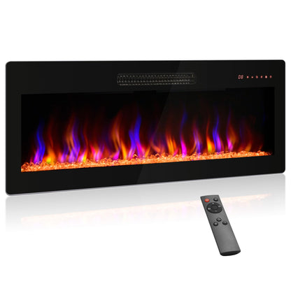 BELLEZE 42" Electric Fireplace Heater, 1400 W Recessed & Wall Mounted Electric Fireplace with Remote Control, Heater with Adjustable Flame Color and Brightness, Timer, Touch Screen