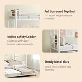 Twin Over Twin Bunk Bed with Trundle, Metal Bunk Beds with 2 Ladder and Guardrails, Convertible Triple Bunk Bed for Kids, Teens and Adults, No Box Spring Needed, Space Saving (White) AYJOIR