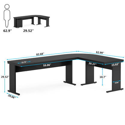 Tribesigns 83" L-Shaped Executive Desk, Large Office Desk with 3-Drawer Mobile File Cabinet, Industrial Computer Desk with Storage Drawers, Business Furniture Table Workstation for Home Offic - WoodArtSupply