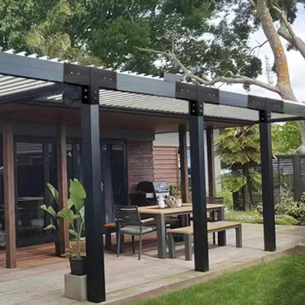 Pergola Brackets 4x4 Woodworks Pergola DIY Hardware Kit 4-Way Black Right Angle Corner Bracket for Extension Gazebo for 4x4 Inch(Actual 3.6x3.6 Inch Wooden Post, 2Pack Goiiiusy