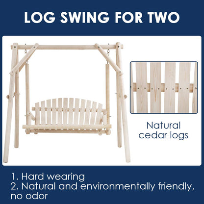 67 Inch Log Swing Stand Porch Swing Set Wood Bench Swing Stand A-Frame Patio Furniture Swing Chair Outdoor Rustic Curved Garden Swing Yard Play