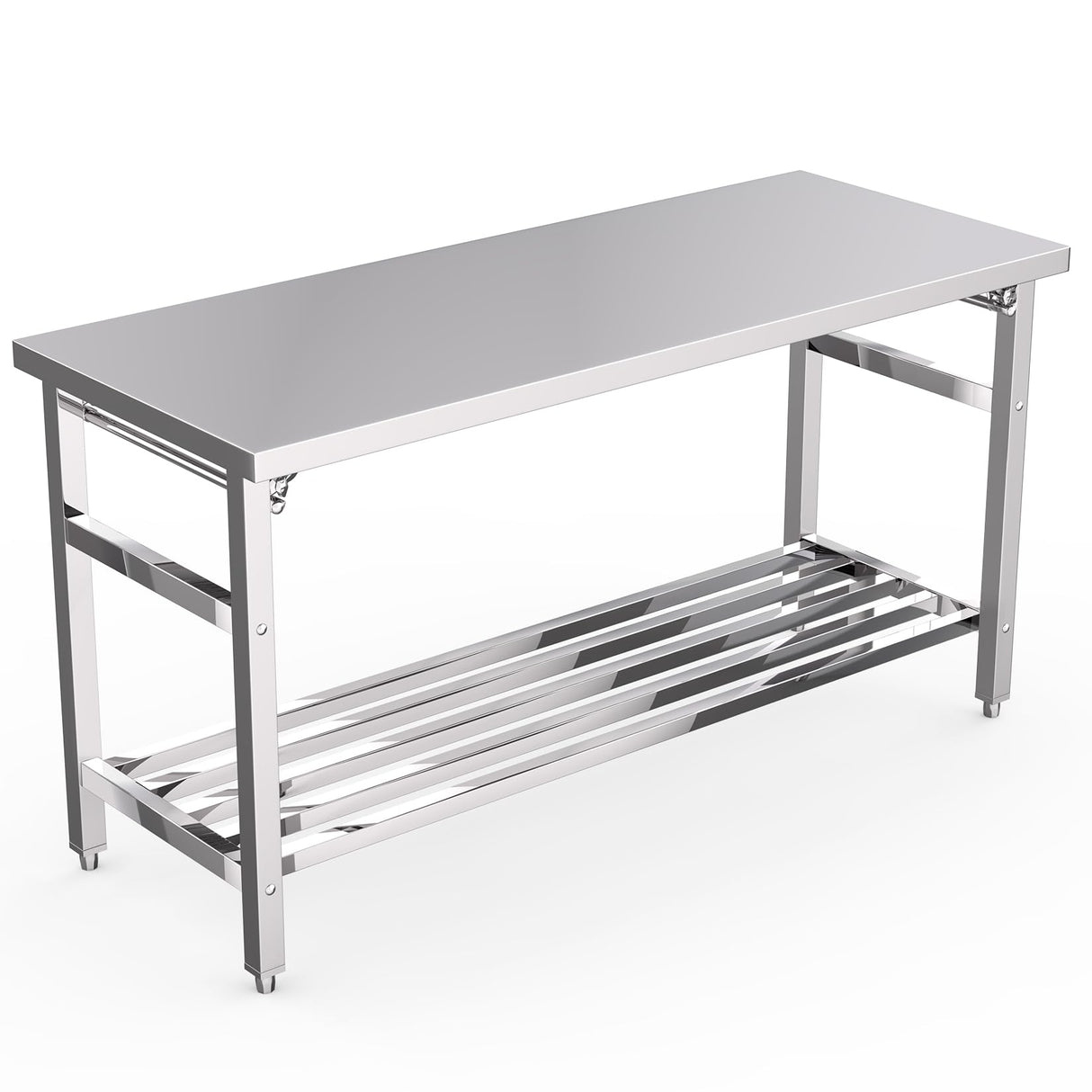 24 x 60 Inch Stainless Steel Folding Table for Prep & Work, NSF Commercial Heavy-duty Stainless Steel Kitchen Island with Undershelf for Restaurant and Home Fashionwu