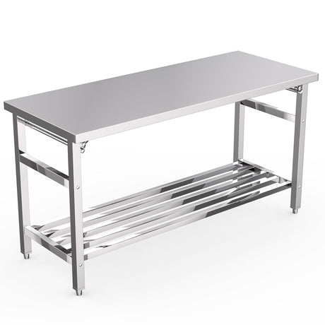 24 x 60 Inch Stainless Steel Folding Table for Prep & Work, NSF Commercial Heavy-duty Stainless Steel Kitchen Island with Undershelf for Restaurant and Home Fashionwu